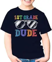 [SDVN] Cool 1st Grade Dude First Day Back to School First Grade Unisex Kids Shirt Gift Boy Girl Youth T-Shirt (Navy;L)