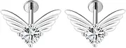 [Niaspi] 2Pcs 18G G23 Titanium CZ Wings Lip Rings Studs Internally Threaded Cartilage Flat Back Stud Earrings Conch Helix Daith Earrings Studs Medusa Piercing Jewelry for Women 8mm