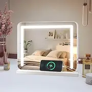baklon Make-up Mirror with Lighting, Hollywood Mirror with LED Light, Dimmable Cosmetic Mirror, 3 Modes, 35 x 25 cm, Vanity Mirror, Table Mirror with USB, 10x Magnification for Bedroom, Dressing Table