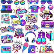 90's Photo Booth Props, 25Pcs 90s Theme Party Decorations, Disco Music Hip Hop Photo Booth Props for 1990s Party Decorations