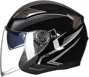 Open Face Motorcycle Helmet Motorcycle Half Shell Helmet with Double Visor Motorcycle Half Helmet DOT/ECE Approved for Adult Men Ladies Motocross Cruiser Chopper