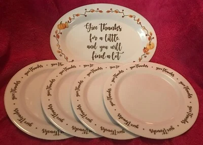 Thanksgiving Give Thanks Pumpkin Melamine Platter & Plates Set NEW in Boxes!