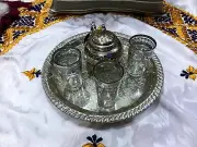 Handmade Moroccan Tea Set 3 Cups Tea Glasses Teapot Silver Tea Tray *Brand New**