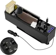 Car Seat Gap Filler Organizer with 2 USB Ports and 3 Charging Cable of Type C, iOS, Micro USB, Multifunctional Storage Box Advanced Console to Increase Space
