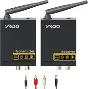 YMOO Wireless Audio Transmitter and Receiver for TV/PC to Active Speaker, 2.4Ghz 100M Long Range Wireless Adapter with RCA/3.5mm AUX Jack, 20ms Ultra Low Latency, 192kHz/24bit HiFi Audio