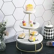 Cupcake Stand Round Cake Stand with Gold Metal Frame, Cupcake Display Stand Tiered Serving Trays, Restaurant Display Riser for Wedding Party Desktop(3 Tier)