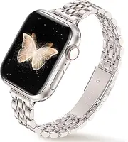 Compatible with Apple Watch Strap 42mm 41mm 40mm 38mm, Slim Stainless Steel Metal Band for Apple Watch Series 10 9 8 7 6 5 4 3 2 1 SE, Elegant Apple Watch Bracelet for Women (Starlight)
