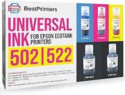 Universal 502 & 522 Inks | 502 Ink Refill Bottles (5 Bottles – 2BK C M Y) Compatible with Ecotank Printer Ink Refill for ET-2850, 2800, 3850, 4800, 4850, 3760, 2803, 2760, 4760 | High Yield