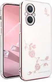 [BORYA] Case for Oppo Reno 8 Lite 5G (Oppo Reno8 Lite), Shockproof Ultra Thin Transparent Soft TPU Silicone Mobile Phone Case, Elegant Electroplated Glitter Diamond Flower Pattern Protective Case, Pink