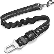 Dog Seat Belts for Cars of Medium/Large Dogs, Adjustable Pet Seat Belt for Dog Harness with Dual Safe Bolt Hook and Elastic Durable Nylon Dog Safety Belt for Car (Black, 2 Pcs)