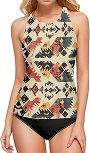 [AIXIWAWA] Women's Tankini Tops-Pattern Aztec, Swimsuit Top for Beach Pool Vacation S