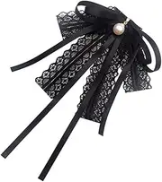 [DUUDAH] Shirt Brooches Safety Pins Shawl Collar Clip Bow Tie,Bow tie Ribbon Brooch Fuax Pearl Lace Pretied Bow Tie Brooch Pin Shirt Tie Jabot Collar Neck Tie Collar for Women Uniform(Black)
