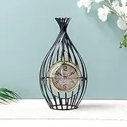 Small Clock with Non Ticking 32 cm High Battery Operated Gold Dial Detachable Clock Deco Wind up Clock Retro Art Table Clock Decorative for Bedroom Home Office Desk (Black)