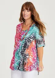[TS] Taking Shape Burnout Natural Top Size 10 in Print, Viscose - Plus Size Women's Tops & T Shirts Print