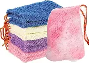 Shappy 8 Pieces Soap Saver Pouch Bar Bags Exfoliating Net Mesh for Shower Holder Bubble Foam Pocket Women Men Girls (Beige, Blue, Purple, Pink), Count (Pack of 1)