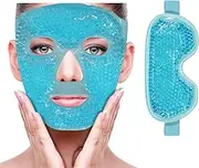Cooling Ice Face Eye Mask for Reducing Puffiness, Bags Under Eyes,Sinus,Redness,Pain Relief,Dark Circles, Migraine,Hot/Cold Pack with Soft Plush Backing,Blue(1* Eye Mask+1*Face Mask)