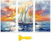 Rub on Transfer Decal Sticker for Furniture Craft Decor 6"x12" Sailing Boats on The Sea, 3Pcs Waterproof UV DTF Transfer for Drawer Dresser Glass Porcelain Wood Plastic
