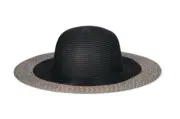 TIME & TRU Women’s Packable Straw Floppy Hat • Black Stripe
