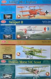 Four (4) Guillow's Laser-Cut WW I Balsa Wood Flying Model Airplanes SMU-0158