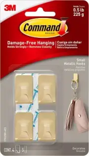 Command Small Metallic Hooks Brass Color, 4 and 5 4 Hooks,