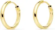 [Monde Petit] Mondepetit 18K Yellow Gold Hoop Earrings Half Shell Shiny Earrings 10 x 2 mm - Gift Box, Yellow Gold