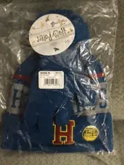 New Hogwarts Winter Knit Hat, Cuffed, Pom Pom, Blue, Matching Gloves, OSFA