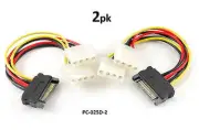2-PACK 6" SATA 15-Pin Male to Dual 4-Pin Molex Y Power Splitter - PC-025D-2