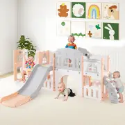 Costway10 in 1 Toddler Swing and Slide Set with Basketball Hoop and Storage Space-Pink