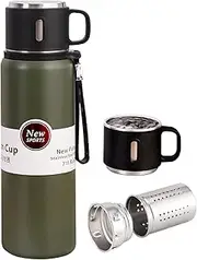 Stainless Steel Vacuum Insulated Water Bottle, 27 OZ with cup Large Capacity Insulated Bottle Thermos for Hot Drinks/Cold Drinks,Travel (Army Green, 27 OZ)
