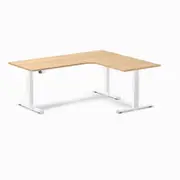Desky L-Shape Sit to Stand Sublime Teak Melamine Desk 1800x1500mm White Height Adjustable Leg