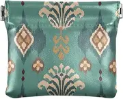 [Joitme] Ethnic Blue Green Wallet Women Small, Leather Coin Purse, Small Wallet Women, Ethnic Pattern Blue Green, 4.33x3.74In, Ethnic Pattern Blue Green