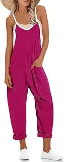 [UNIANKIYA] Women's Causal One Piece Jumpsuits V Neck Sleeveless Loose Fit Harem Overalls Adjustable Strap Romper with Pockets