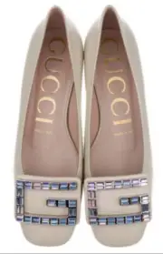 Gucci Women Ballet Flats Size 36 Madelyn Leather with Crystal G Buckle Italy NIB