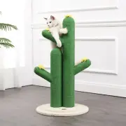 Socorro 34.25" Modern Jute Double-Cactus Cat Scratching Post with Flower Toys, G