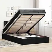 vidaXL Ottoman Bed with Mattress & LEDs - Black King Single - Pocket Spring & Storage - Bedroom Furniture