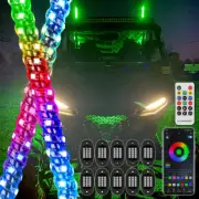 2x3FT RGB Spiral LED Whip Chase Lights+10 Pods LED Rock Lights Bluetooth For ATV