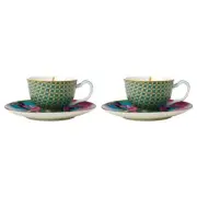 Teas & C's Silk Road 2 Piece Gift Boxed Demi Cup & Saucer Set 85ml Aqua