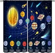 Llylumty Solar System Universe Curtains for Kids Boys Child Room Outer Space Planet Learning Study Knowledge Galaxy Rod Pocket Darkening Window Treatment Drapes 21x45in,2 Panel Set