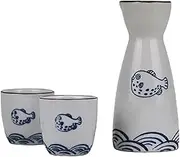 Wine Jug Ceramic Sake Set Wave Texture Ceramic Cups 3 Piece Smooth Glaze Wine Glasses Set Liquor Dispenser Ceramic Sake Cups Wine Glass
