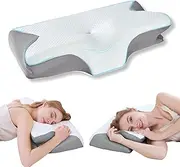 Upgraded Memory Foam Cervical Pillow - Neck Pain Relief Ergonomic Bed Pillow for Side&Back&Stomach Sleepers Ergonomic Pillow with Adjustable Height Detachable & 3D Breathable Cover-Grey