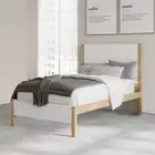 Bakri King Single Bed Frame - Oat White with Natural