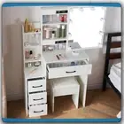 Dressing Table With LED Sliding Mirror &Cushioned Stool Makeup Table Vanity Desk
