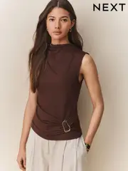 Chocolate Brown Soft Touch Waist Hard Wear Detailed Sleeveless Top (F12673) | $56