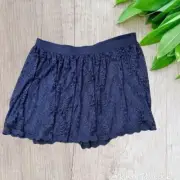 Torrid Mini Skirt Womens 5X Blue Floral Lace Embroidered Stretchy Pull On
