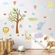 Amimagen Nursery Baby Animals Wall Stickers - Monkeys Lion Giraffe Hippo Crocodile Forest Animals Wall Decals - Baby Nursery Kids Room Daycare Playroom Classroom Wall Decor