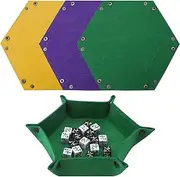 HENGBIRD Pack of 3 Dice Board, Folding Double-Sided Dice Plate, Dice Tray Box, Dice Mat, Dice Tray for Quixx and Dragons RPG DND (Yellow + Green + Purple)