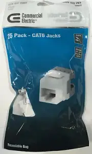 COMMERCIAL ELECTRIC 25 PPACK CAT6 JACKS FOR PHONE OR DATA BRAND NEW PACK