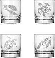 MIP Set of 4 Glass 11 oz Rocks Whiskey Glass Gift Sea Turtle Collection