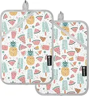 Large Pot Holders Heat Resistant Colorful Tropical Fruits Ice Cream Blue Peach Potholders with Pocket Hotpads for Cooking Oven Mitts 2 Pack