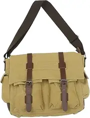 [SAFIGLE] Canvas Leather Briefcase Retro Designed Laptop Bag for Work and Travel Khaki Color for Office School Use with Breathable Interior for Bump Absorption